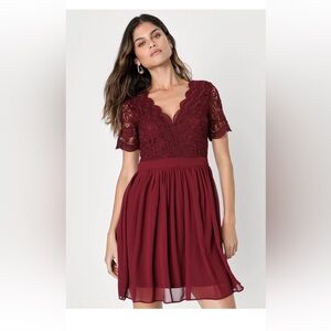 Lulu's Burgundy Lace Midi Dress